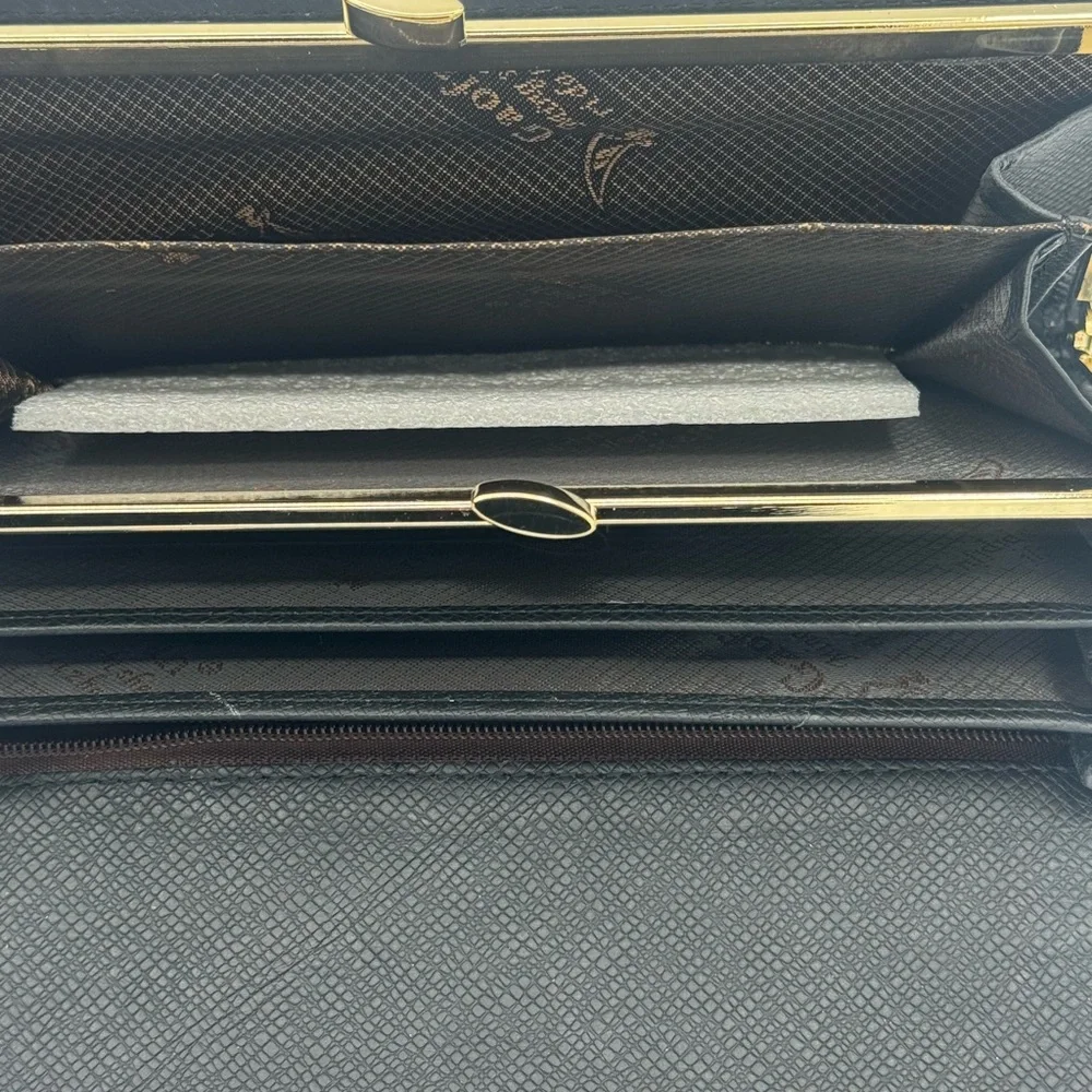 Gaofan Leather and Calf Hair Wallet Clutch Gold Accents Multiple Pockets Slots - Picture 7 of 7
